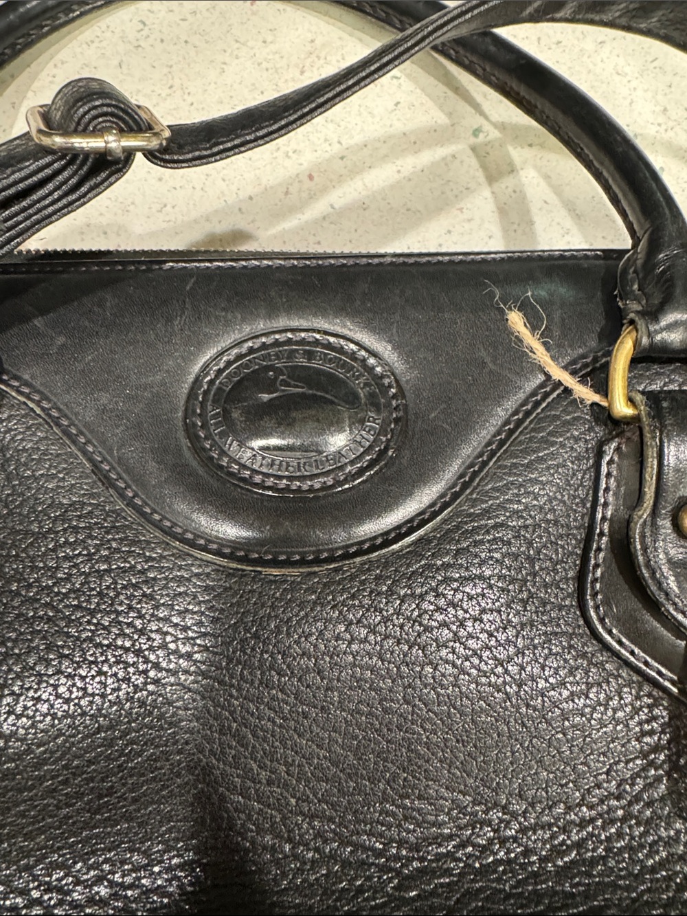 Vintage Dooney & Bourke Solid Black Pebble All Weather Leather Satchel Purse USA